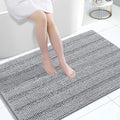 Grandaily Chenille Striped Bathroom Rugs 47x32, Extra Thick and Absorbent Bath Mats, Non-Slip Soft Plush Shaggy Shower Carpet, Machine Wash Dry, Bath Rug for Bathroom, Light Grey