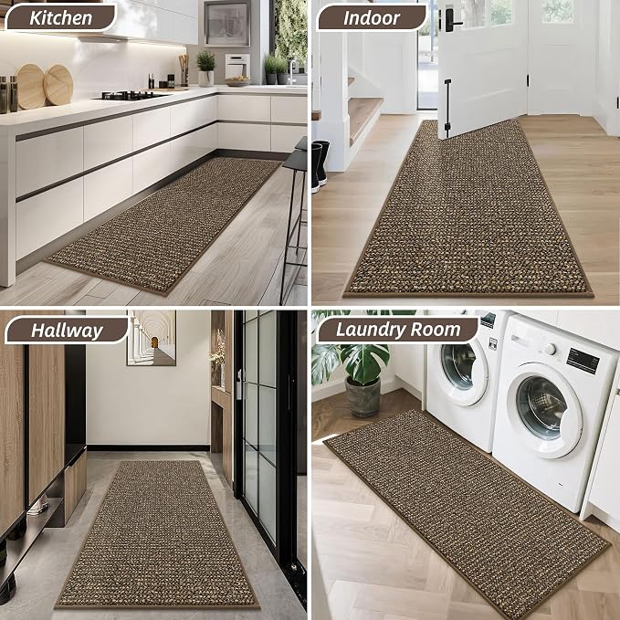 BEQHAUSE Dirt Trapper Door Mat 32" x 72", Non-Slip Washable Doormats Entrance Mat, Dirt Resistant and Absorbent Welcome Mat, Low Profile Floor Mats for Front Back Door and Entryway, Brown