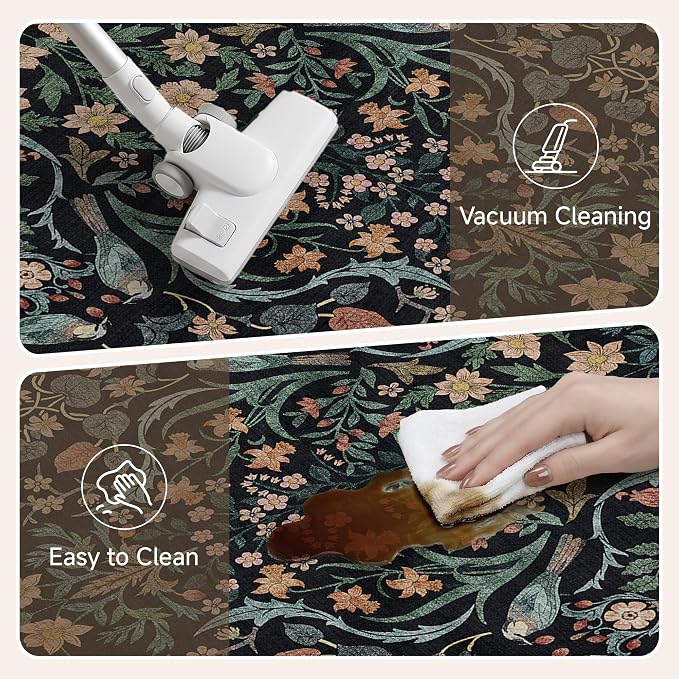 PureCozy Kitchen Mats for Floor 2PCS Anti Fatigue Cushioned Mat Non Slip Comfort Kitchen Rugs Vintage Floral Waterproof Standing Dark Blue Mat for Sink Laundry Office Desk 17.3"x47"+17.3"x30"