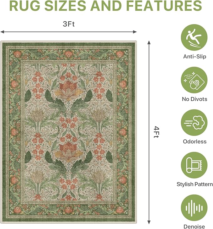 36"x48" Office Chair Mat for Hardwood Tile Floor, Under Desk Carpet Protector for Rolling Computer Chair Mat, Machine Washable Area Rug, Anti-Slip 1/5" Thick Low Pile Thin Vinyl Floor Mat, Sage Green