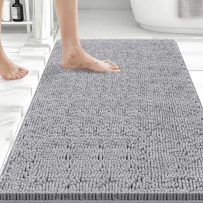 Bcoimo 36x24 Chenille Bath Mat – Non-Slip with Backing Bath Rug Ultra-Absorbent and Machine Washable Bathroom Mat Quick-Dry Design. Ideal for Bathroom Shower and Tub Areas