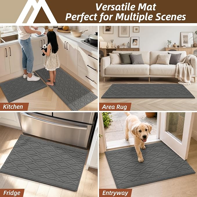 COSY HOMEER Kitchen Rugs 24"x35" Non-Slip Washable Kitchen Mats for Floor Polypropylene Absorbent Kitchen Floor Mat for Kitchen Sink Entryway,Grey