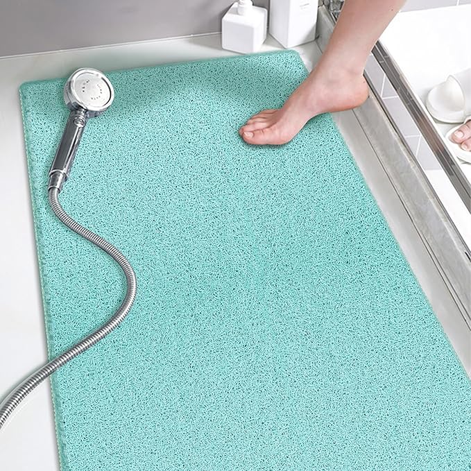 godehone Shower Mats Non Slip Without Suction Cups, PVC Loofah Bathroom Mats, Loofah Mats for Shower and Bathroom, Quick Drying, 15.7× 36 Inch, Light Green