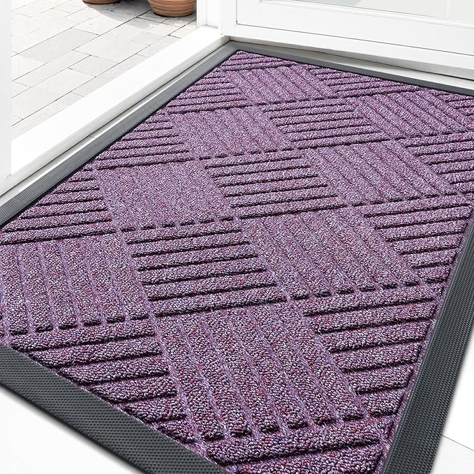 OLANLY Front Door Mat Outside Entrance 29.5x17, Absorbent, Heavy Duty Sturdy Natural Rubber Doormat Indoor Outdoor, Stain Fade Resistant, Non-Slip Low Profile Floor Mat for Entryway, Violet Diamond