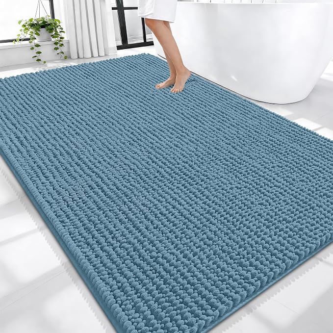 OLANLY Thick Large Bathroom Rugs 70x46, Extra Soft Absorbent Chenille Bath Rugs, Rubber Backing, Machine Wash Dry, Bath Mats for Bathroom Floor, Tub and Shower, Home Decor Accessories, Airy Blue