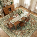 RELEANY Area Rugs Square 10ft Washable Non-Slip, Floral Vintage Distress Medallion Carpet for Living Room Bedroom Dining Room, Terracotta Burnt Orange Green