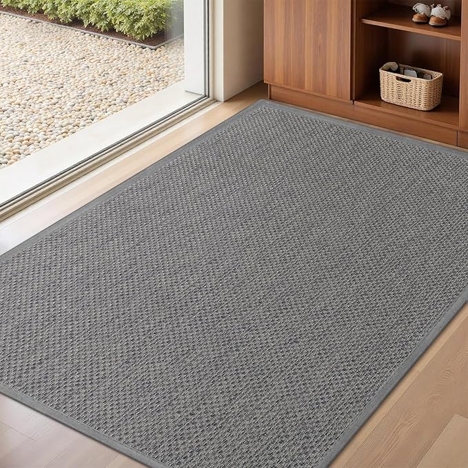 LEKEEPGO Door Mat 32"x47", Non Slip Door Mat Indoor Entrance, Rubber Backing Front Indoor Door mats Washable Absorbent Low-Profile Entryway Entry Resist Dirt Inside Door Mats, Light Grey