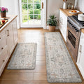 GENIMO Kitchen Mats for Floor 2PCs, Washable Anti Fatigue Mat for Cushioned, 23.6"x71"+20" x 32", Waterproof Kitchen Rugs, Non Slip Comfort Standing Mat Rug for Home, Sink, Laundry, LightTaupeBrown