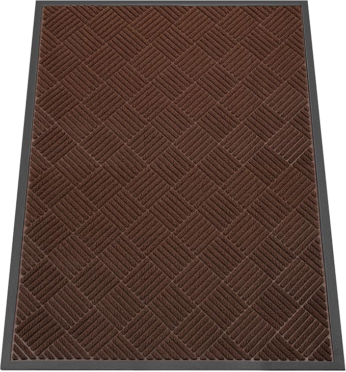 Indoor Outdoor Door Mat, 4’x 3' Doormat for Entryway, Rubber Backing Non Slip Front Door Mat Outside Entrance, Super Absorbent Commercial Floor Mat for Home Office, Brown