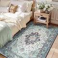 RELEANY Area Rugs 3'x5' Washable Non-Slip, Floral Vintage Distress Medallion Carpet for Living Room Bedroom Dining Room, Green Navy Blue White Red Teal