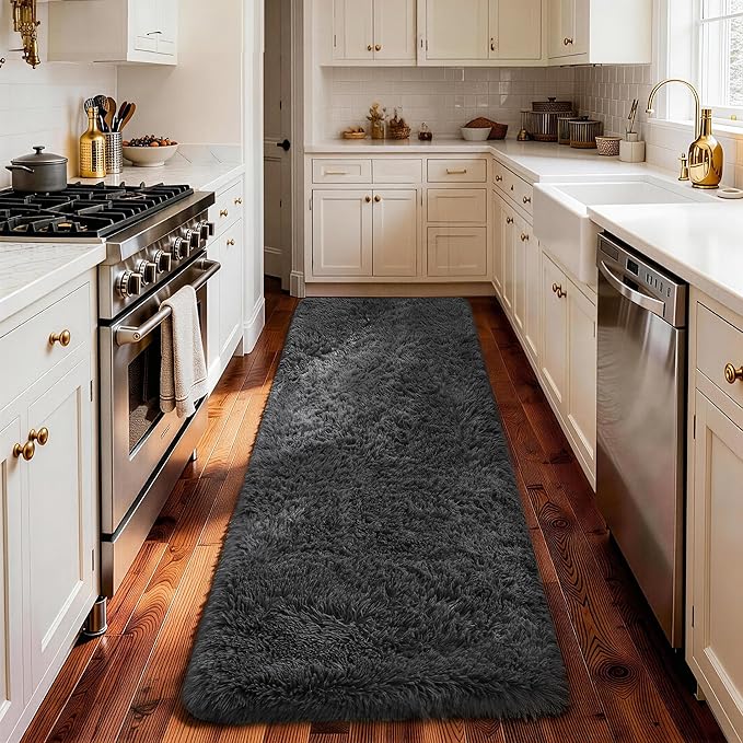 Ophanie 2x8 Runner Rug for Hallway, Upgrade Non-Slip Fluffy Soft Bedside Rugs, Bedroom Living Room Grey Shaggy Gray Carpet for Kids Girls Boys Dorm Nursery Home Decor Aesthetic