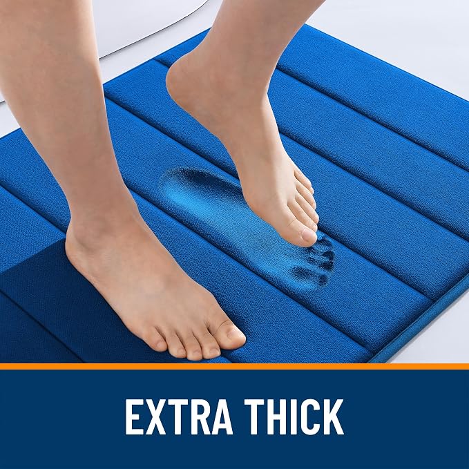 OLANLY Memory Foam Long Bathroom Rugs Runner 44x20, Super Soft Absorbent Bath Mat, Quick Dry, Machine Washable Shower Floor Rugs, Bathmat Carpet, Bathroom Home Decor Accessories, Royal Blue