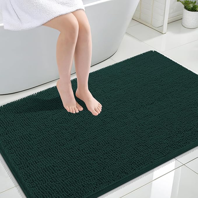 OLANLY Large Bathroom Rugs 47x32, Soft Absorbent Chenille Bath Rugs, Rubber Backing Quick Dry, Machine Washable Bath Mats for Bathroom Floor, Tub and Shower, Home Decor Accessories, Blackish Green
