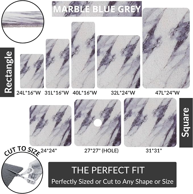 Enkosi Loofah Shower Mat Non Slip – Square Anti Slip Bath Mat for Inside Showers, Bathtub, Tub, Bathroom - Cushioned, Quick Dry PVC with Drain Holes - Secure Grip Safety Pad (Marble Grey Blue 24x24)