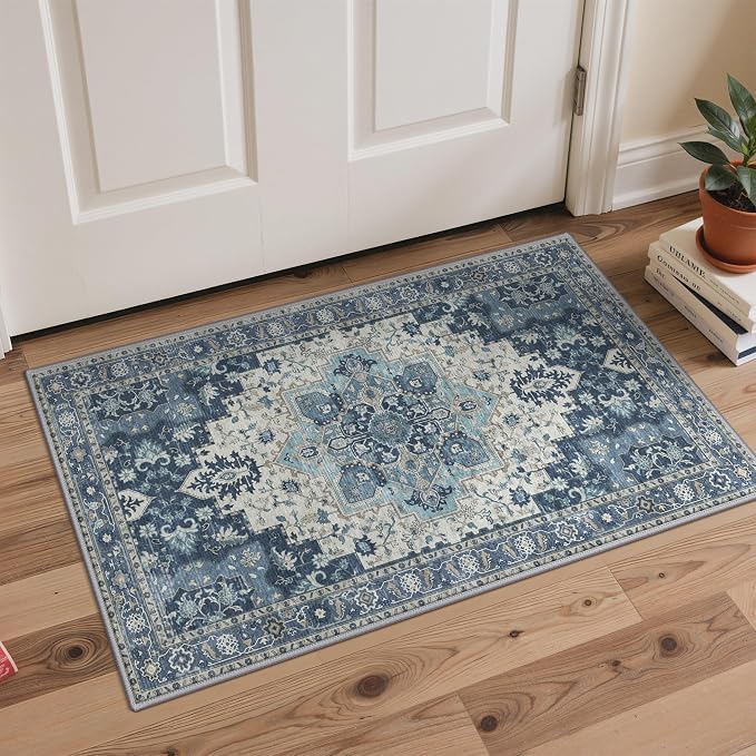 GENIMO Kitchen Rugs Non Slip Washable, 2PCS Kitchen Mats for Floor, Cushioned Standing Mat, Kitchen Runner Rug Floor Mat for Hallway, Laundry, Sink, Entryway, Home, 20"x32"+20"x48", Navy Blue