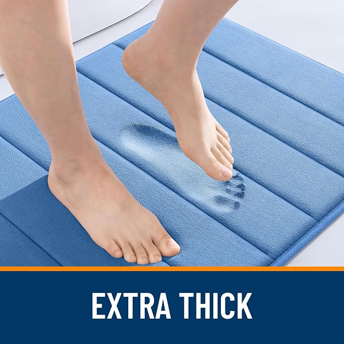 OLANLY Memory Foam Bath Mat 40x24, Super Soft Absorbent Bathroom Rugs, Quick Dry, Machine Washable Shower Floor Rugs, Bathmat Carpet, Bathroom Home Decor Accessories, Cornflower Blue