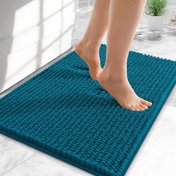 OLANLY Thick Small Bathroom Rugs 24x16, Extra Soft Absorbent Chenille Bath Rugs, Rubber Backing, Machine Wash Dry, Bath Mats for Bathroom Floor, Tub and Shower, Home Decor Accessories, Peacock Blue