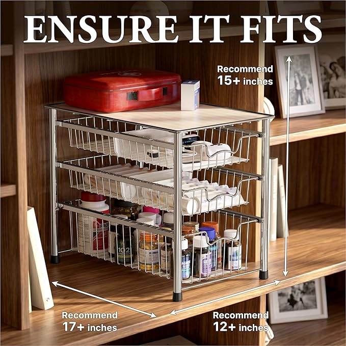 Simple Houseware Stackable 3 Tier Sliding Basket Organizer Drawer, Chrome