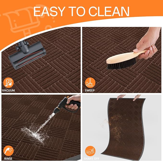 Indoor Outdoor Door Mat, 6’x 3' Doormat for Entryway, Rubber Backing Non Slip Front Door Mat Outside Entrance, Super Absorbent Commercial Floor Mat for Home Office, Brown