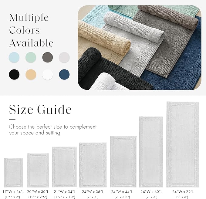 Madison Park Splendor Reversible 100% Cotton Tufted Bathroom Rug-3000 GSM Hotel Quality Luxurious Plush Medium Pile Bath Mat Absorbent, Quick Dry, Shower Room Décor, 20x30 Grey