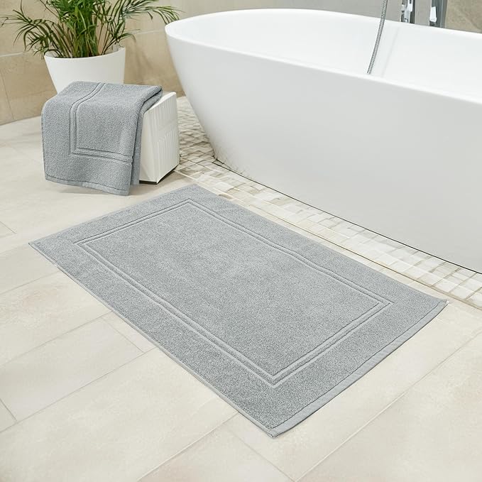 Tens Towels Pack of 2 Bath Mats 100% Cotton, 20 x 32 Inches, Super Absorbent, Hotel Quality Premium Floor Towels, Luxurious, Soft & Quick Dry, Not a Bathroom Rug, Cool Grey