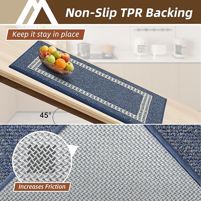 COSY HOMEER Kitchen Rugs Sets 2PCS,Non-Slip Washable Kitchen Mats for Floor,Absorbent and Stain Resistant Kitchen Runner Rugs for Kitchen Sink Laundry Entryway,24"x35"+24"x60",Blue