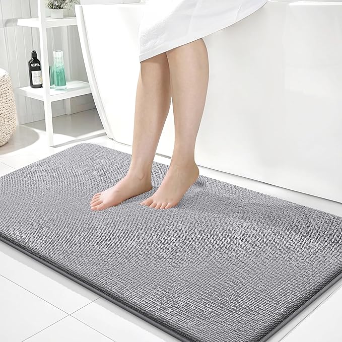OLANLY Thick Memory Foam Bathroom Runner Rugs 44x24, Extra Soft Absorbent Long Bath Rug, Quick Dry Bath Mats, Non-Slip, Machine Washable Mat for Bathroom, Tub and Shower, Home Decor Accessories, Grey