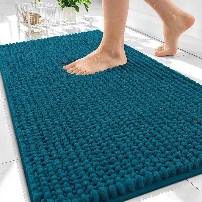 OLANLY Thick Bathroom Rugs 30x20, Extra Soft Absorbent Chenille Bath Rugs, Rubber Backing, Machine Wash Dry, Bath Mats for Bathroom Floor, Tub and Shower, Home Decor Accessories, Peacock Blue
