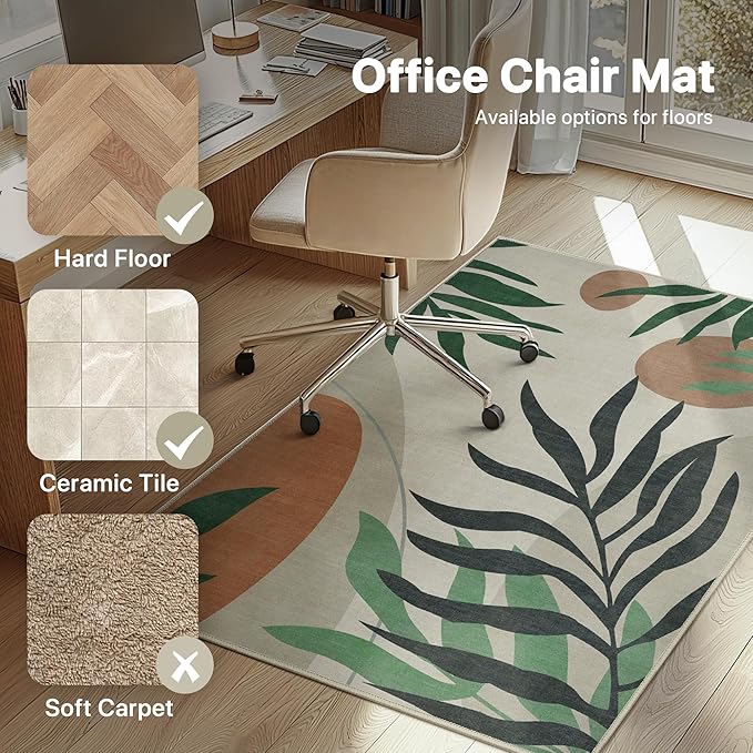 36"x48" Office Chair Mat for Hardwood Tile Floor, Under Desk Carpet Protector for Rolling Computer Chair Mat, Machine Washable Area Rug, Anti-Slip 1/5" Thick Low Pile Thin Vinyl Floor Mat, Beige Grey