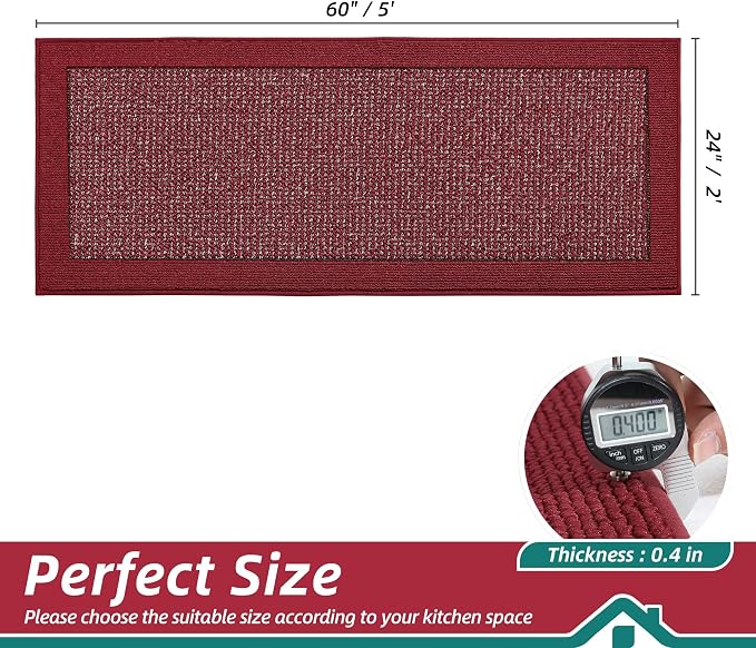 BEQHAUSE Kitchen Runner Rugs 24"x60", Kitchen Rugs Non-Slip Kitchen Mats for Floor, Absorbent and Stain Resistant Kitchen Mats, Machine Washable Rug for Kitchen, Hallway, Laundry & Sink, Red