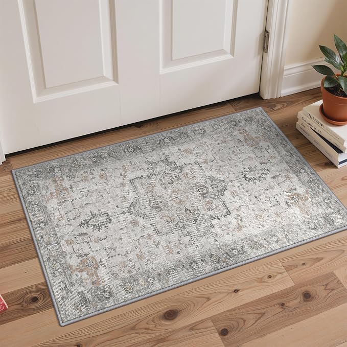 GENIMO Kitchen Rugs Non Slip Washable, 2PCS Kitchen Mats for Floor, Cushioned Standing Mat, Kitchen Runner Rug Floor Mat for Kitchen Decor, Laundry, Sink, Home, 20"x32"+20"x48", Light Taupe Brown