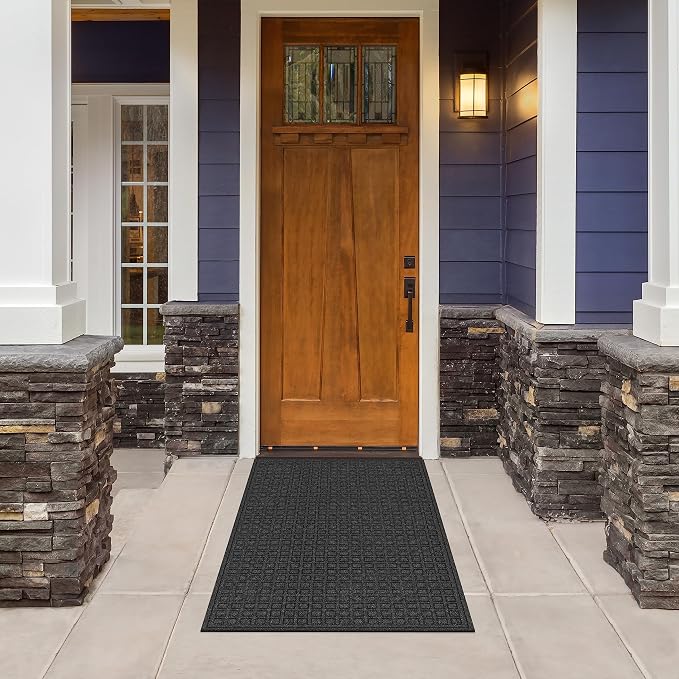 Apache Mills Textures 3' x 5' Blocks Heavy Duty Onyx Door Mat – Weather & Stain Resistant, Non-Slip, Durable Outdoor Mat – Made in USA – Superior Scraping Entrance Mat for Home or Commercial Use
