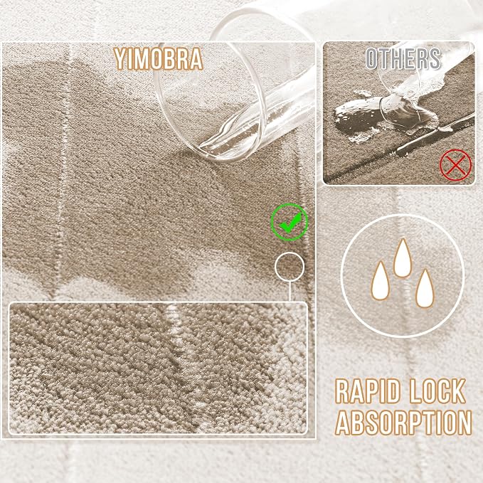 Yimobra U-Shaped Toilet Bath Mat Set 2 Piece - Super Soft Absorbent Quick Dry Memory Foam Bathroom Rugs, Machine Washable Non Slip Floor Carpet for Tub Shower & Single Sink (17x24 & 24x20, Beige)