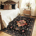 RELEANY Area Rugs 4'x5' Washable Non-Slip, Floral Vintage Distress Medallion Carpet for Living Room Bedroom Dining Room, Black Colorful Floral Dark Tan