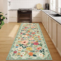 DUKINO 2x10 Kitchen Runner Rug for Hallway, Washable Runner Rug with Non Slip Backing, Low Pile Soft Boho Floral Carpet for Kitchen, Hallway, Entryway, Laundry, Bedroom, Green