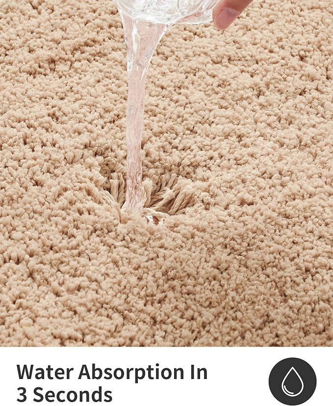 ILANGO Beige Bathroom Rugs 24" × 17" Small Non Slip & Super Absorbent Extra Thick Soft, Washable Bath Mat for Floor, Microfiber Plush Shaggy Bath Rug with Rubber for Bathtub Shower Room Sink
