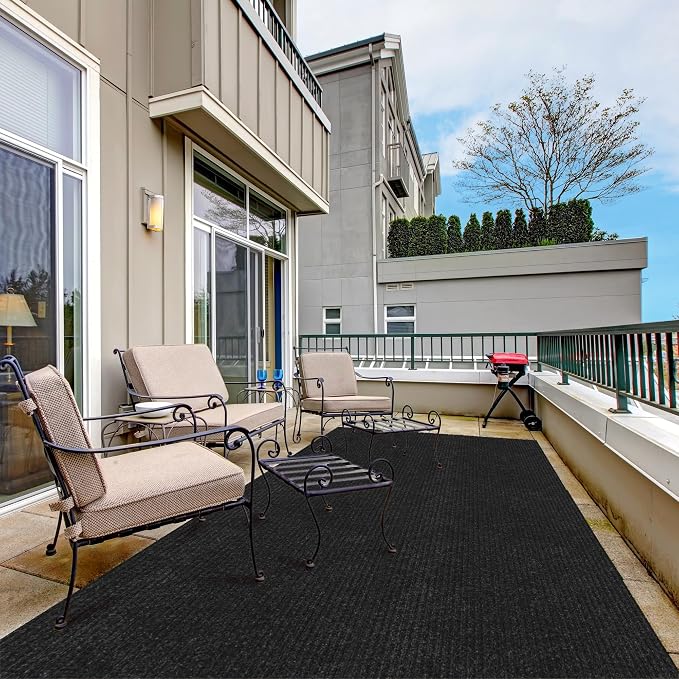 Ottomanson 3'11" x 52' Hallway Runner with Scraper Pile - Extra Durable Non-Slip Rug Mat for Indoor & Outdoor Use - Ideal for Kitchen, Entryway & Garage - High-Traffic Carpet, Black