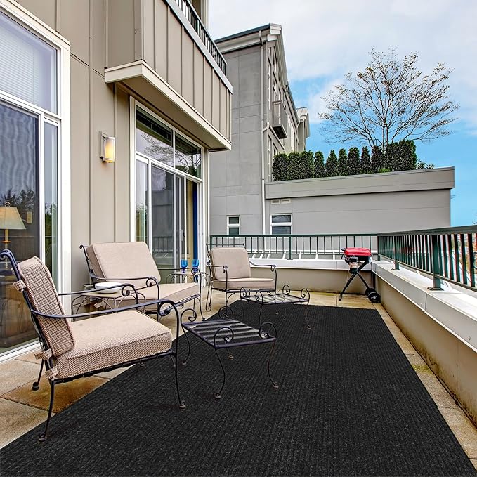 Ottomanson 3'11" x 48' Hallway Runner with Scraper Pile - Extra Durable Non-Slip Rug Mat for Indoor & Outdoor Use - Ideal for Kitchen, Entryway & Garage - High-Traffic Carpet, Black