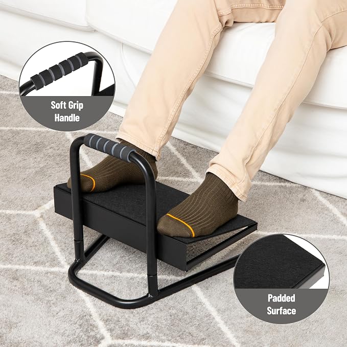 Mind Reader Foot Rest, Under Desk at Work, Ergonomic, Height Adjustable, Office, Metal, Black