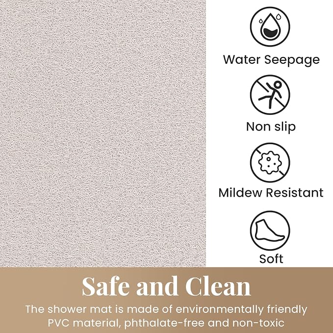 Shower Mat Bathtub Mat Non-Slip,47x16 inch, Soft Tub Mat with Drain,PVC Loofah Bath Mat (Phthalate Free) for Tub and Bathroom,Quick Drying,White