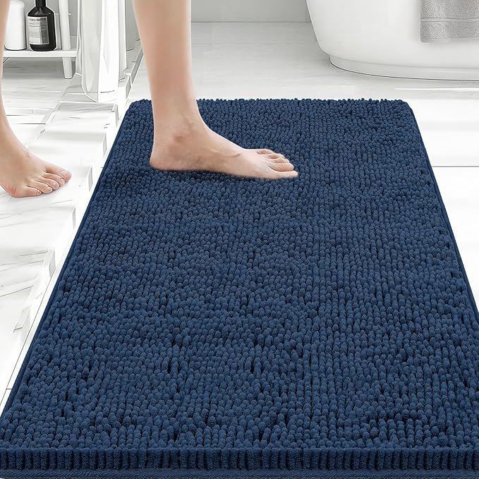 Bcoimo 30x20 Chenille Bath Mat – Non-Slip with Backing Bath Rug Ultra-Absorbent and Machine Washable Bathroom Mat Quick-Dry Design. Ideal for Bathroom Shower and Tub Areas