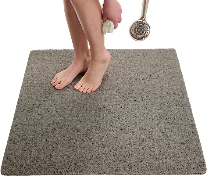 ENKOSI Loofah Square Shower Mat - Non Slip Shower Mats for Inside Shower - Extra Large 31x31 Shower Floor Mat Non Slip - Square Bath Mat for Shower - Secure Anti Slip Shower Bathroom Mat (31x31 Gray)