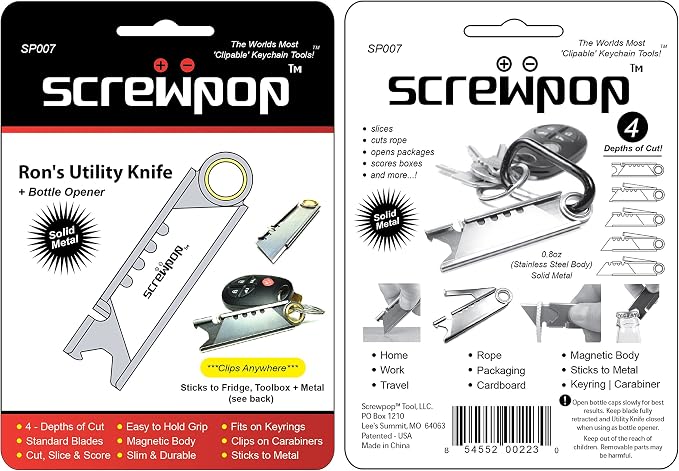 Screwpop Ron's Utility Pocket Knife 3.0 Gift for Men Attaches to Keychain and Carabiner with Magtrak Technology Stainless Steel