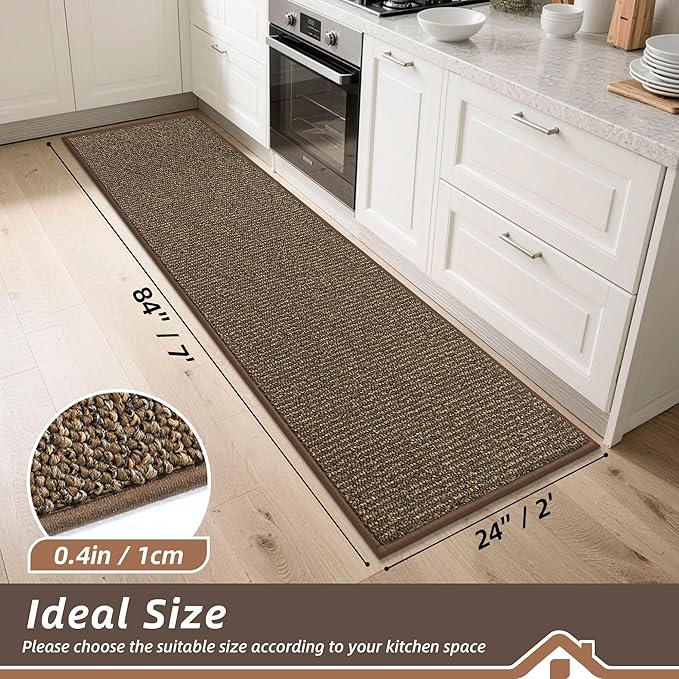 BEQHAUSE Kitchen Runner Rugs 24"x84", Non-Slip Kitchen Mats for Floor, Super Absorbent and Stain Resistant Kitchen Rug, Machine Washable Rugs for Kitchen, Hallway, Laundry & Sink, Brown