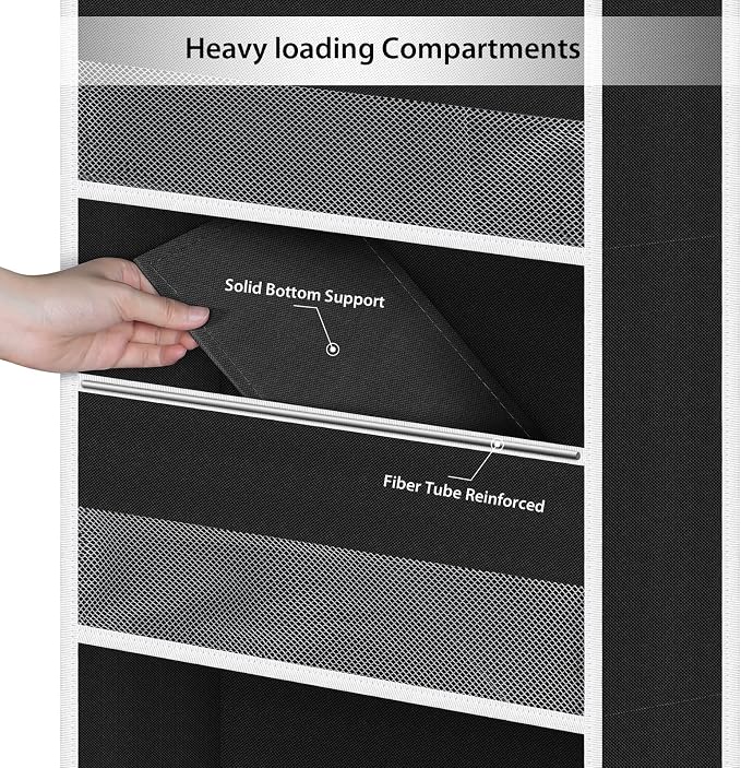 Univivi 5-Shelf Fabric Door Storage Over Door Hanging Organizer with 4 Large Pockets and 3 Small PVC Pockets Nursery Closet Cabinet Wall Mount Hanging Storage Organizers for Baby Nursery (Black)