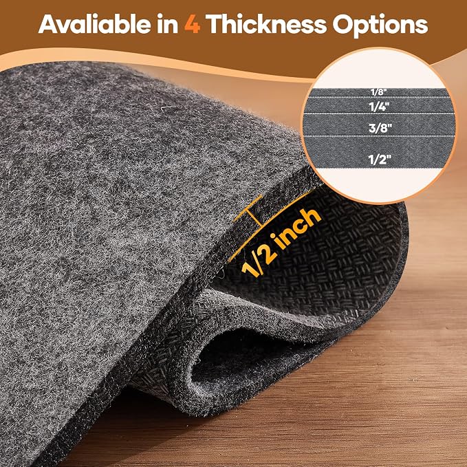 Veken Non Slip Cushioned Rug Pad Gripper 6x9 Ft, Felt and Silicone Backing, 1/2" Thick Carpet Liner for Hardwood Floors and Finishes, Under Area Rugs Anti Skid Mat, Keep Rugs Safe and in Place