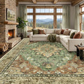 RELEANY Area Rugs Large 9'x12' Washable Non-Slip, Floral Vintage Distress Medallion Carpet for Living Room Bedroom Dining Room, Terracotta Burnt Orange Green
