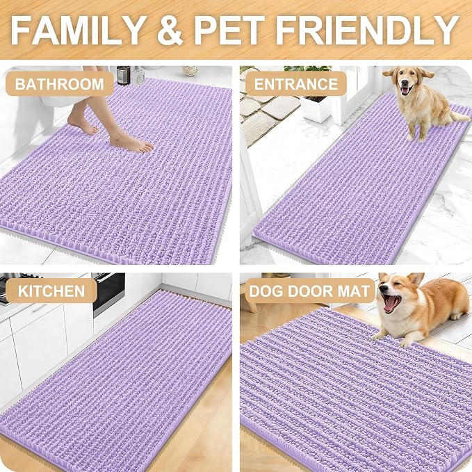OLANLY Long Bathroom Rugs Runner 70x24, Thick Soft and Absorbent Chenille Bath Mat, Non-Slip, Machine Washable Quick Dry Bath Rugs for Tub Shower Floor, Home Decor Accessories, Lavender