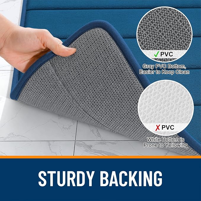 OLANLY Memory Foam Long Bathroom Rugs Runner 44x20, Super Soft Absorbent Bath Mat, Quick Dry, Machine Washable Shower Floor Rugs, Bathmat Carpet, Bathroom Home Decor Accessories, Navy Blue