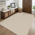 KOZYFLY Washable 4x5 Entry Woven Area Rug, Braided Throw Rugs for Entryway, Non Slip Door Mat Indoor Entrance, Flatweave Carpet for Foyer, Bedroom, Dining, Office, Ivory/Camel/Brown
